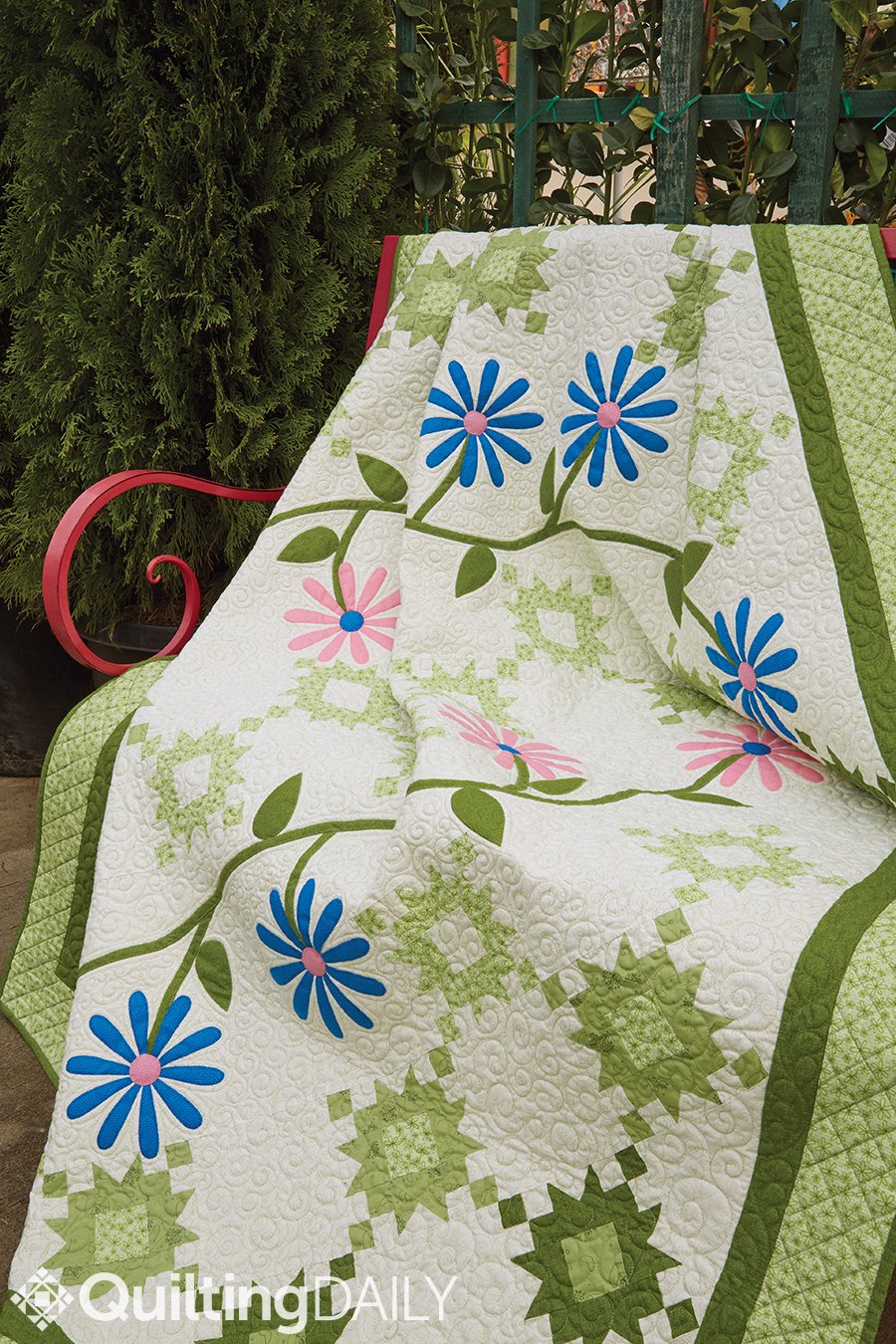 Spring applique quilt Garden Path Daisies